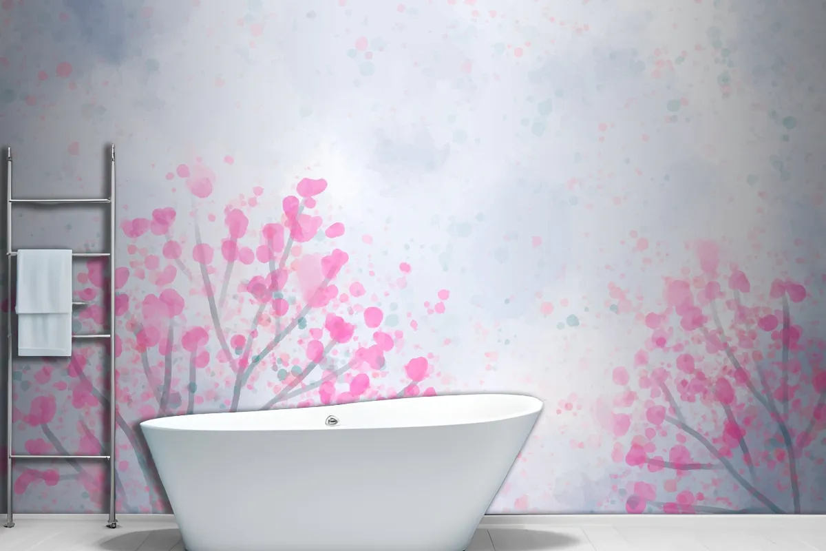 Hand Painted Watercolor Nature Bathroom Wallpaper Mural