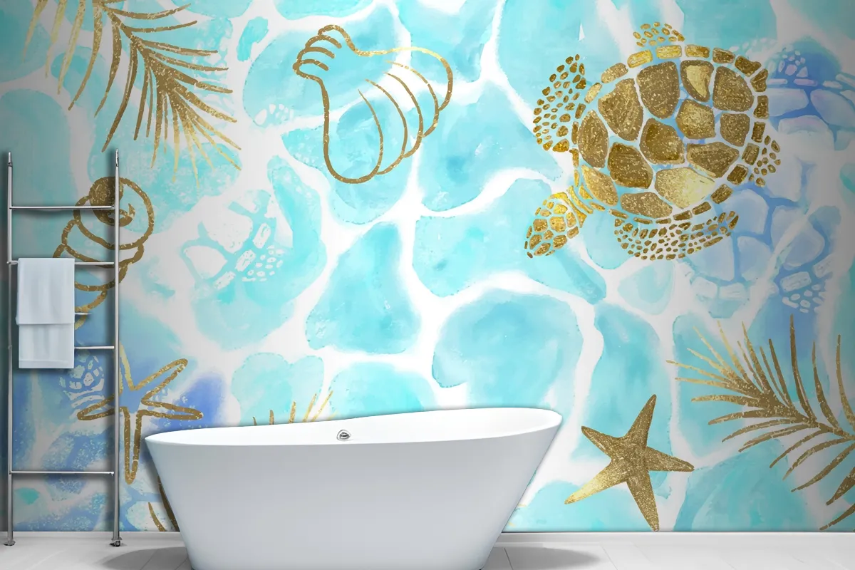 Hand Painted Watercolor Summer Background Bathroom Wallpaper Mural