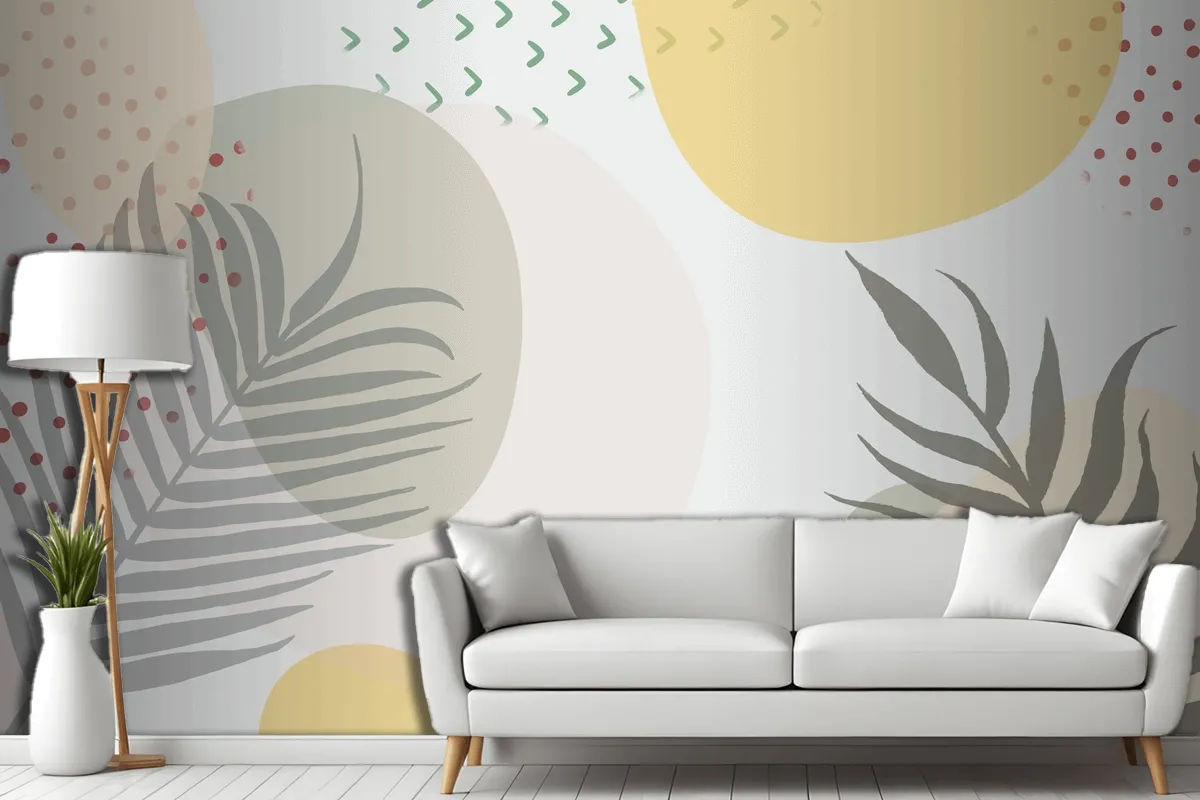 Minimalist Hand Drawn Background With Plants Living Room Wallpaper Mural