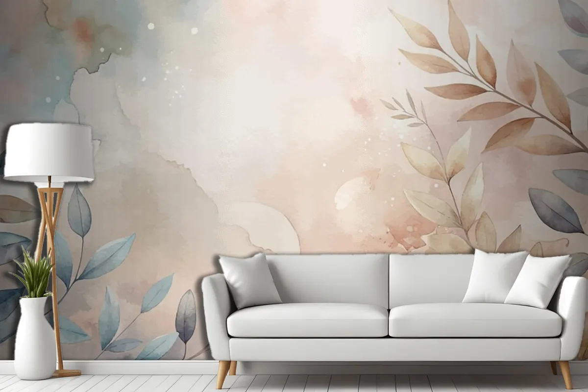 Minimalist Watercolor Branch Background Living Room Wallpaper Mural