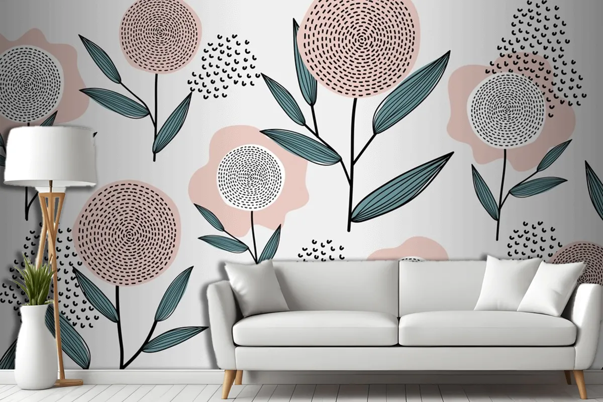 Retro Floral Pattern Living Room Wallpaper Mural