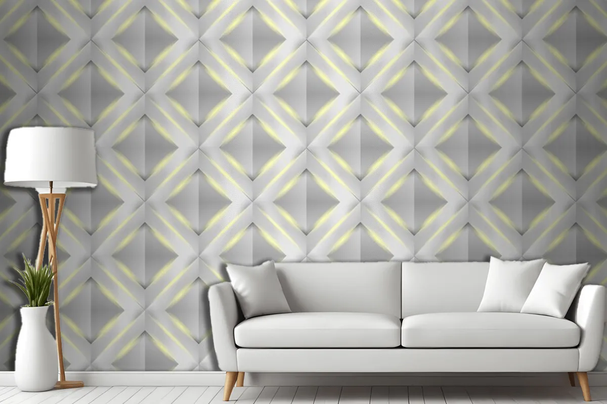 Shiny White 3D Geometric Polygon Triangle Pattern Living Room Wallpaper Mural