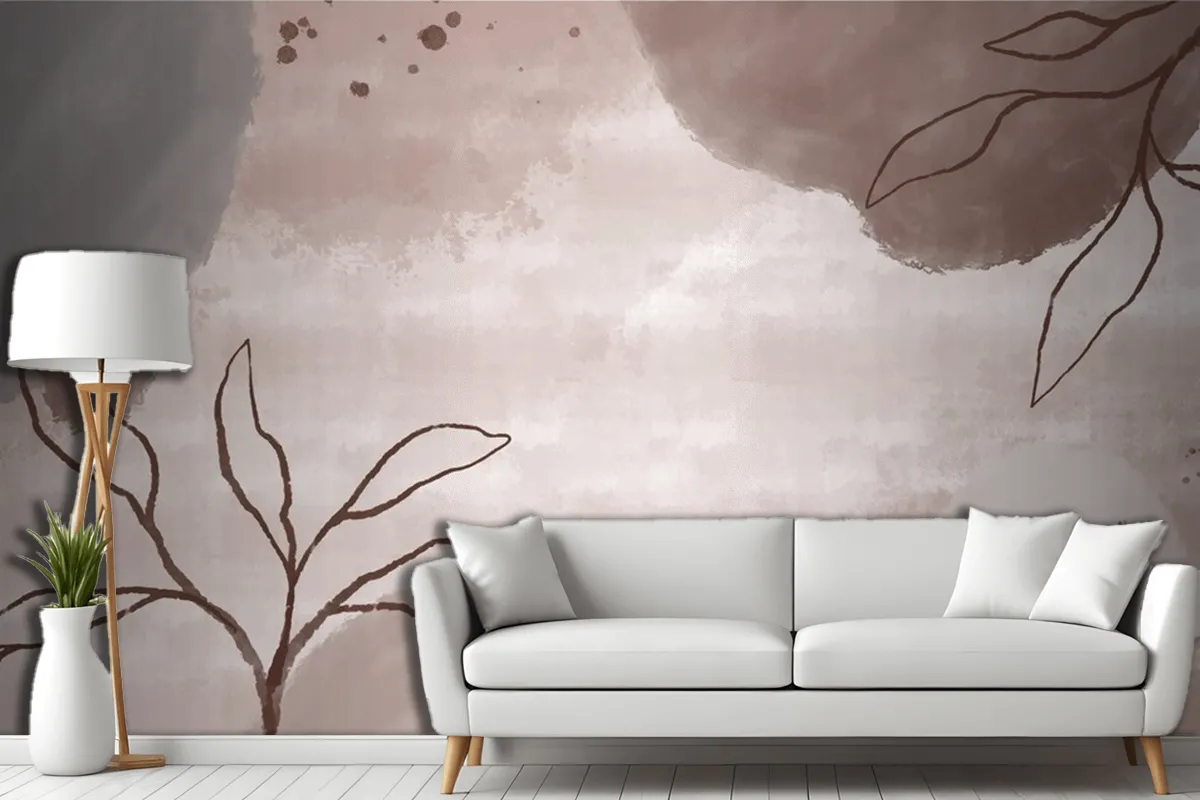 Vector Abstract Background Memphis Elegant Floral Line Art Living Room Wallpaper Mural