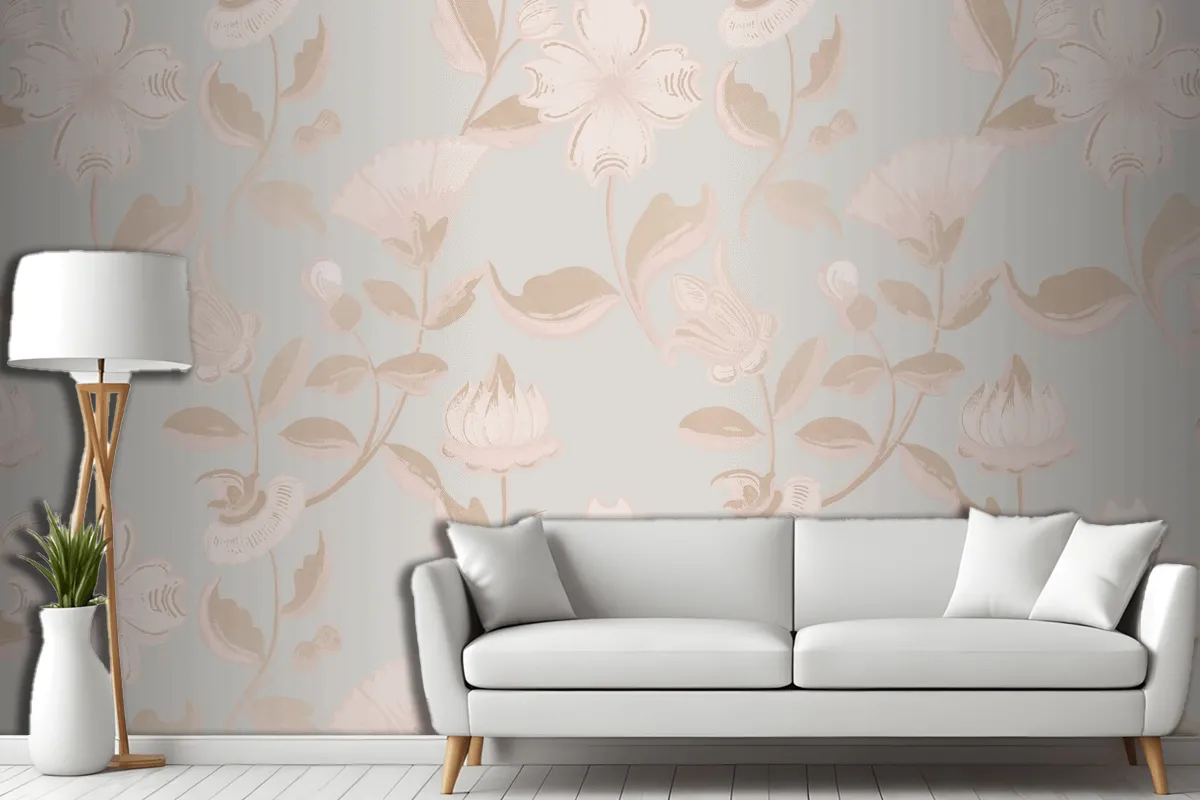 Vintage Neutral Floral Pattern  Wallpaper Mural