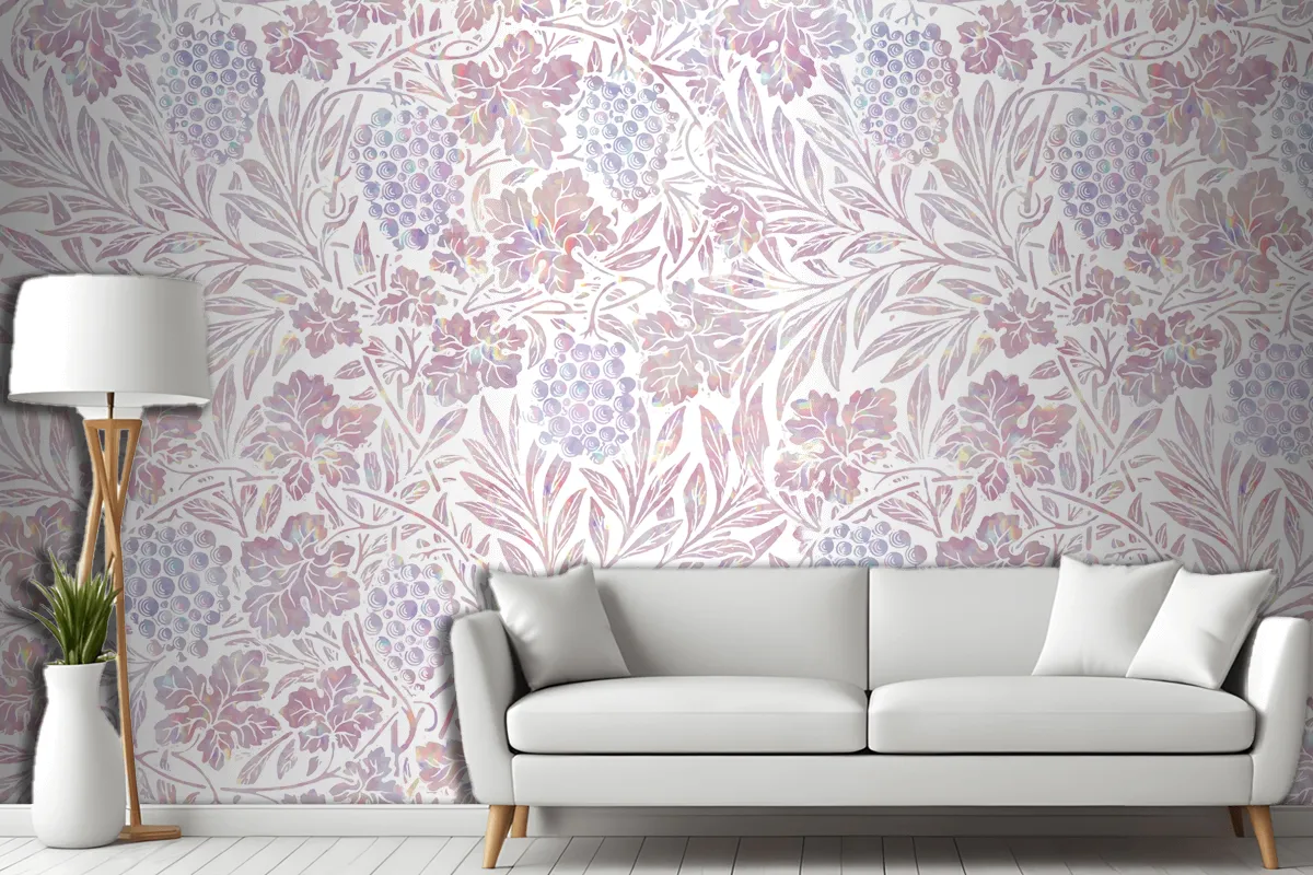 Vintage Pink Floral Holographic Remix Living Room Wallpaper Mural