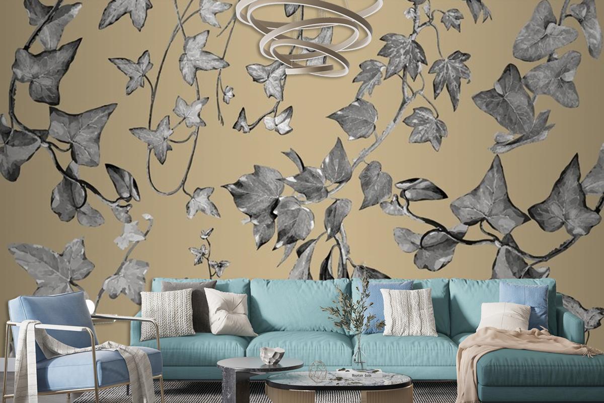 Vintage Plants And Leaves Living Room Wallpaper Mural