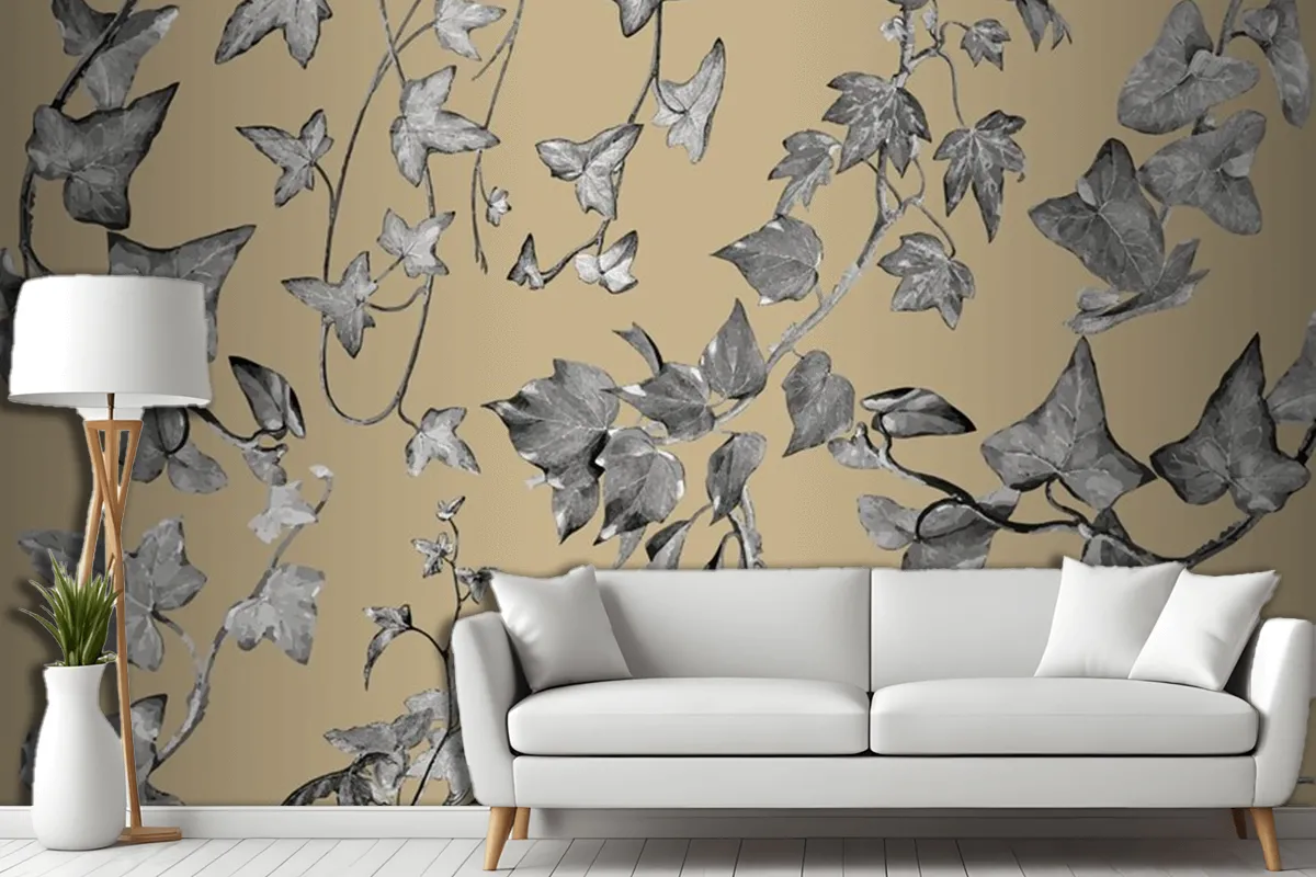 Vintage Plants And Leaves Living Room Wallpaper Mural