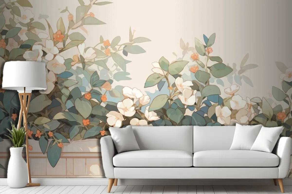 Watercolor Vintage Hoya Theme Complementary Colors Living Room Wallpaper Mural