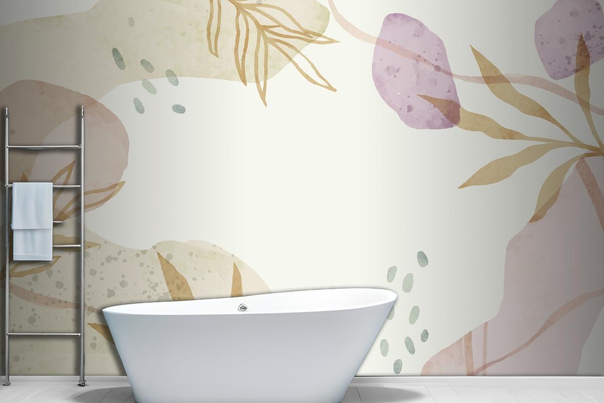 Watercolor Abstract Doodle Bathroom Wallpaper Mural