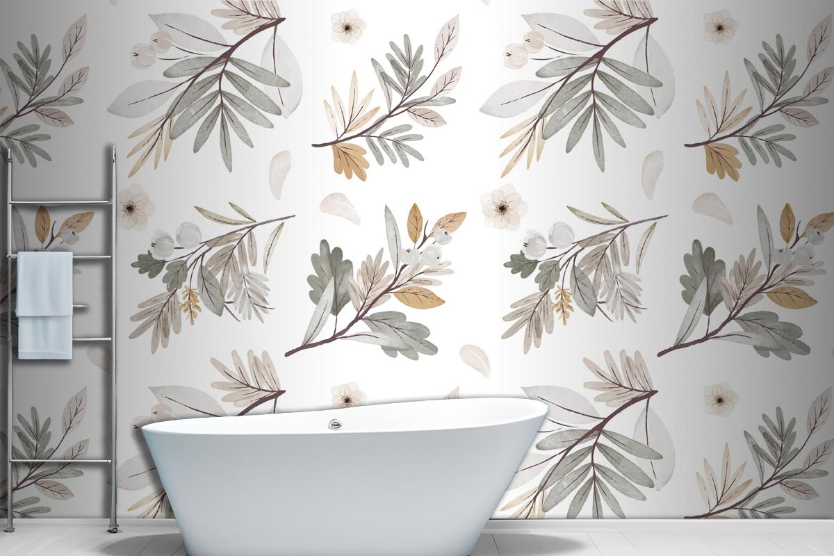 Watercolor Autumn Forest Bouquet Pattern Wallpaper Mural