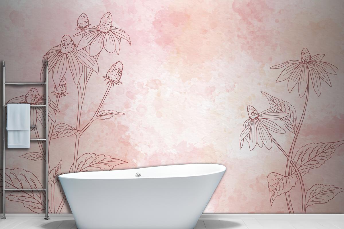 Watercolor Floral Background In Monochrome Wallpaper Mural