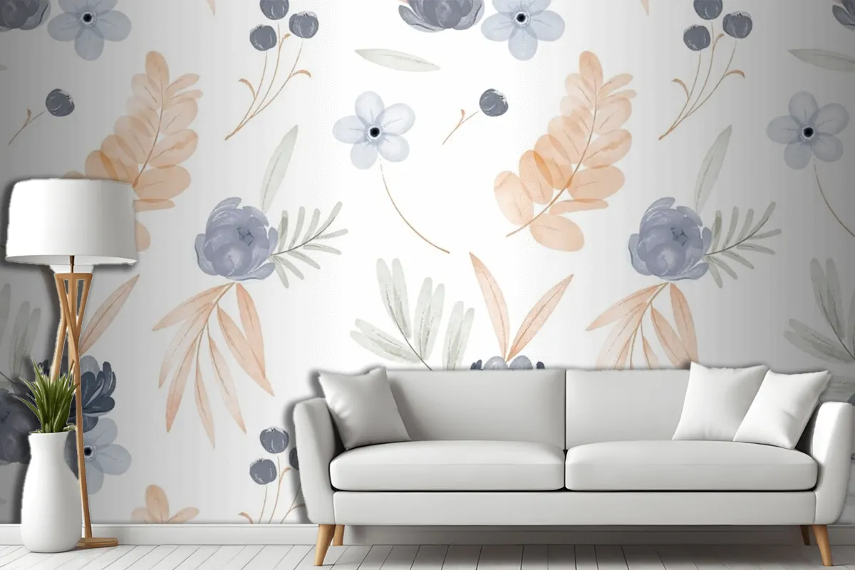 Watercolor Floral Pattern Living Room Wallpaper Mural