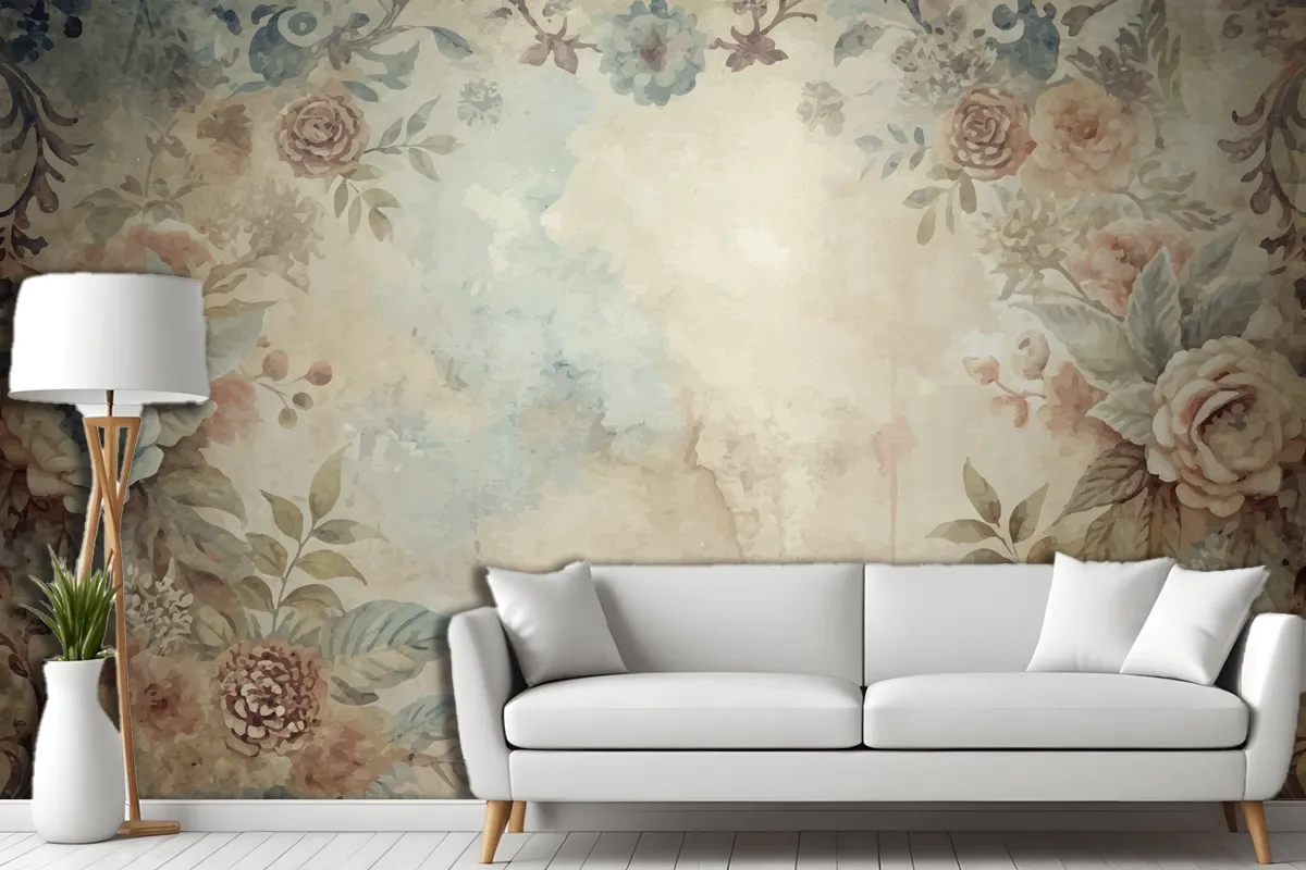 Watercolor Frame Background Of Flowers Wallpaper Mural