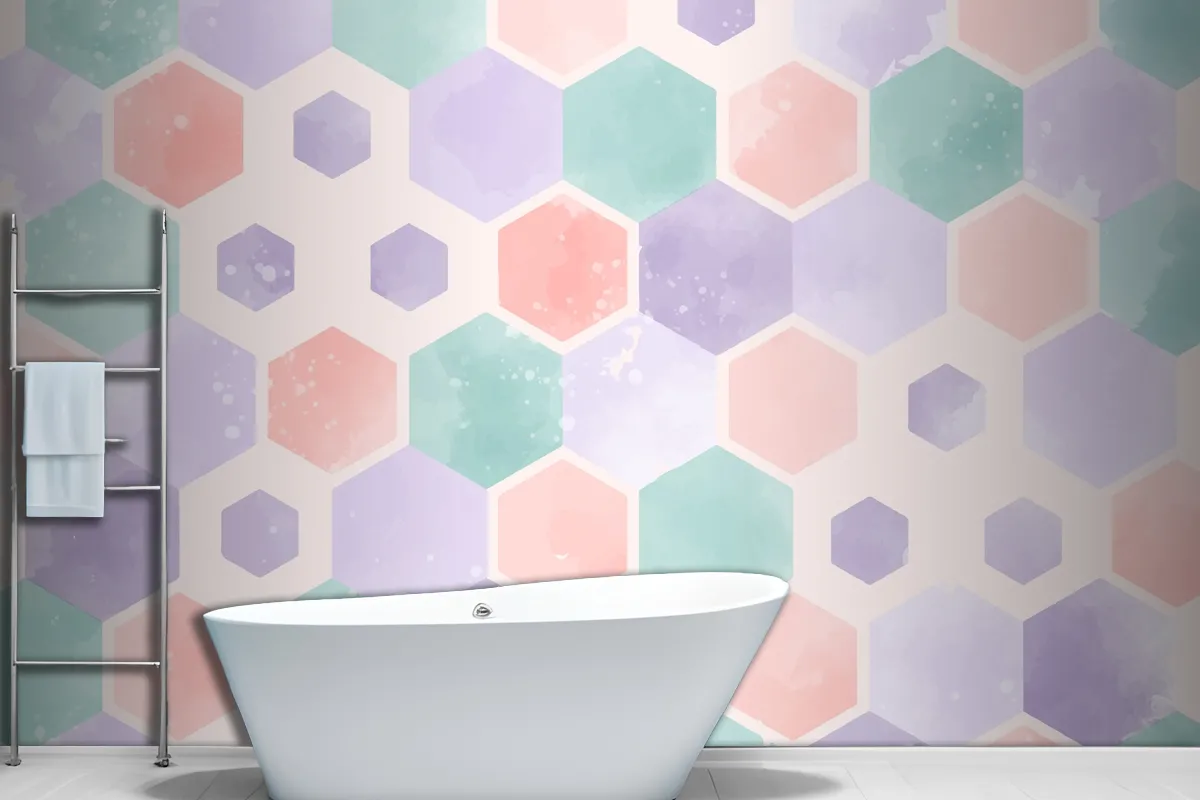 Watercolor Geometric Bathroom Wallpaper Mural