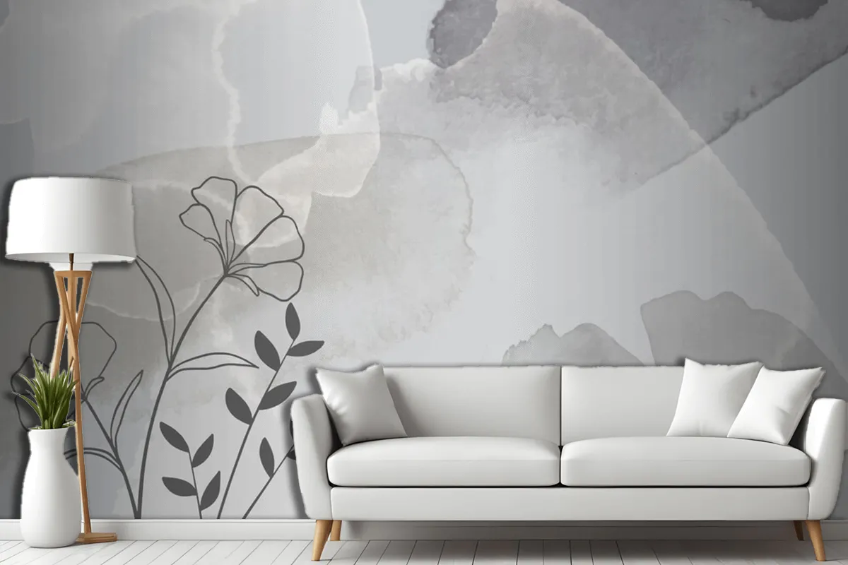 Watercolor Hand Drawn Background With Flowers Living Room Wallpaper