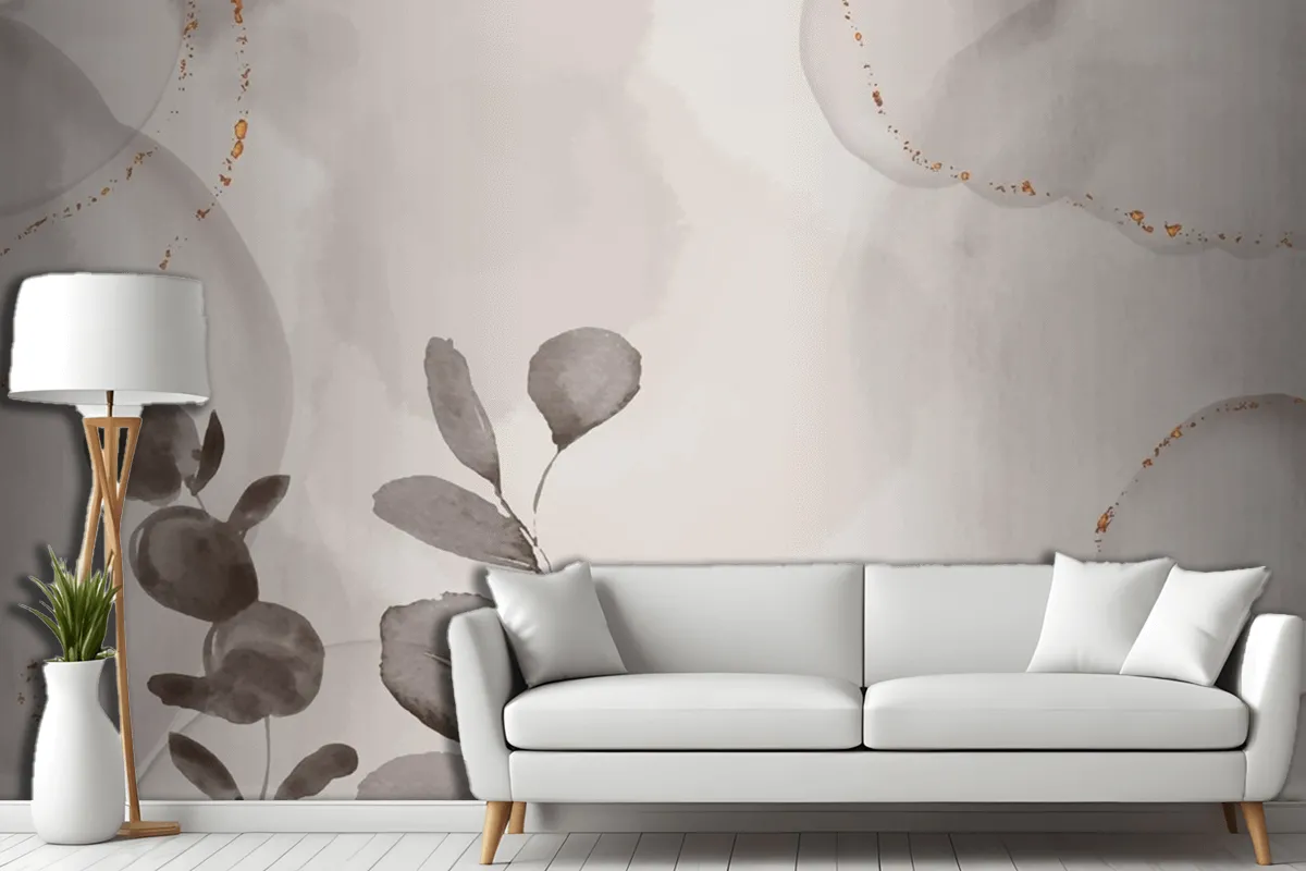 Watercolor Hand Drawn Background With Leaves Living Room Wallpaper Mural