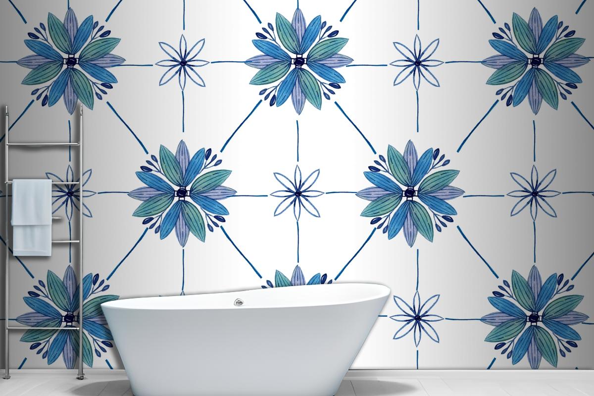 Watercolor Ornamental Flower Bathroom Wallpaper Mural