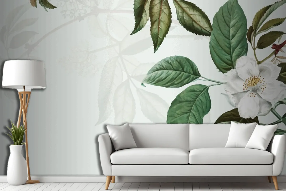 Wild Rose Frame Living Room Wallpaper Mural