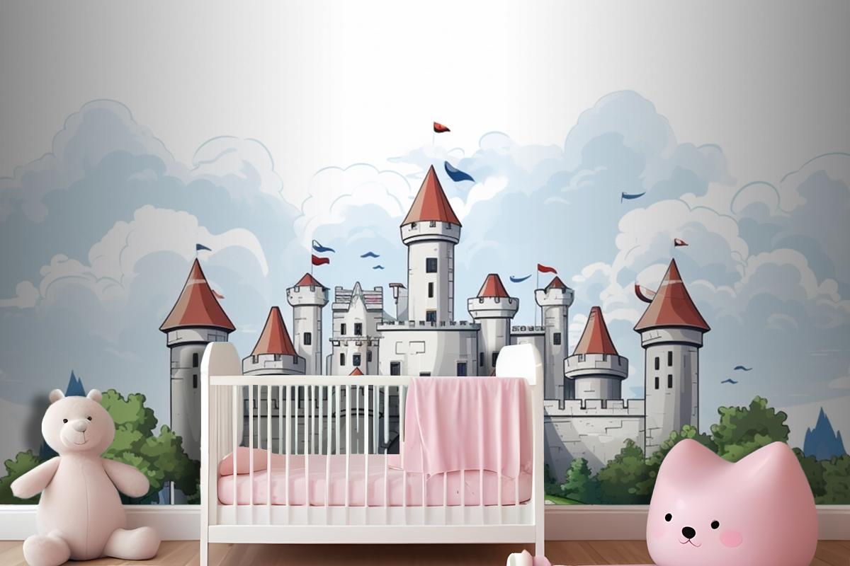 A Castle With A Flag On The Top Of It Wallpaper Mural