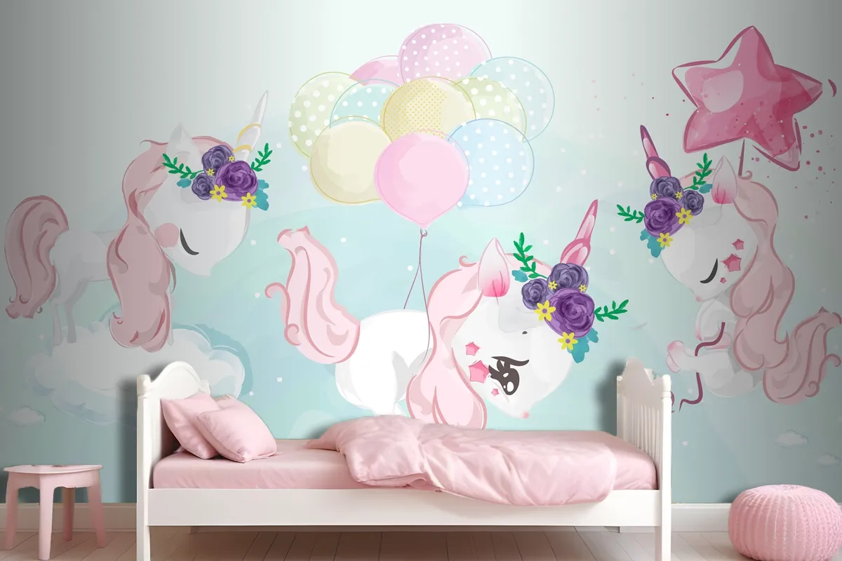 A Cute Little Unicorn In Colorful Watercolor Style Wallpaper Mural