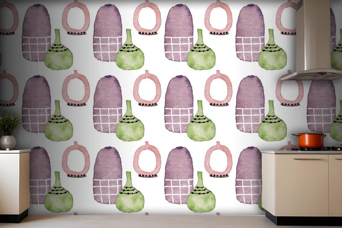 A Cute Modern Ceramic Flower Vase Watercolor Seamless Pattern Wallpaper Mural