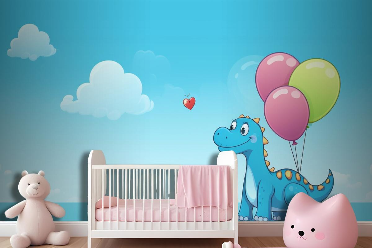 A Dragon With Balloons In The Sky And A Heart In The Wallpaper Mural