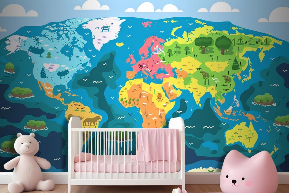 A Map Of The World With The Words Quot Earth Quot On It Wallpaper Mural