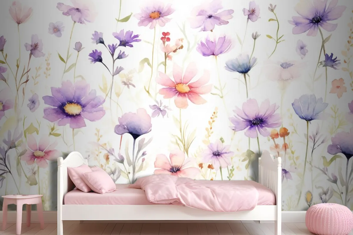 A Painting Of A Bunch Of Flowers On A White Background Wallpaper Mural