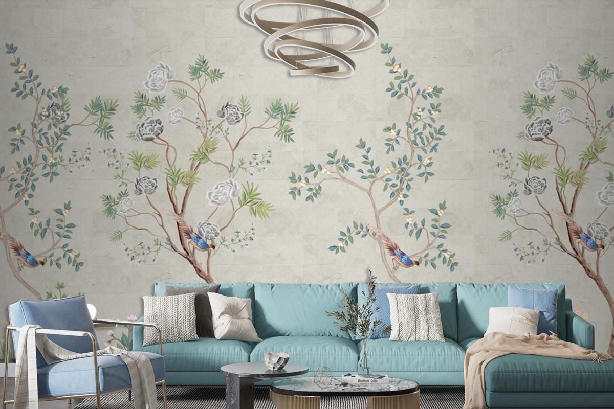 Spring Seamless Background Tree And Bird Chinoiserie Beautiful Wallpaper Mural