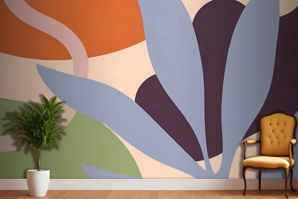 Abstract Colorful Shapes And Forms In Shades Of Orange Purple Gray And Green Wallpaper Mural