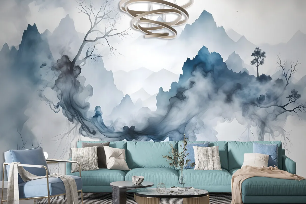 Abstract Colorful Smoke With Tree Wallpaper Mural