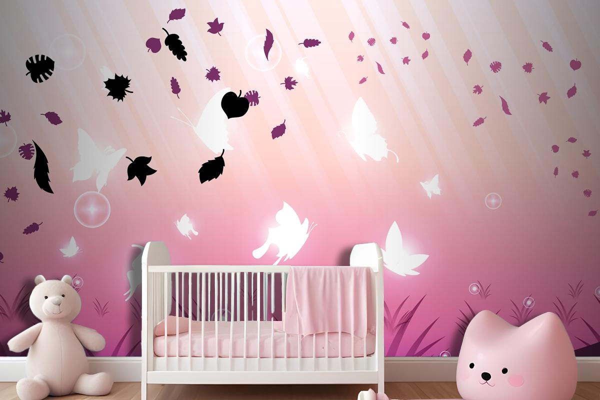 Abstract Dark Background With Butterflies Insects Glow Light Shine Flashes Wallpaper Mural