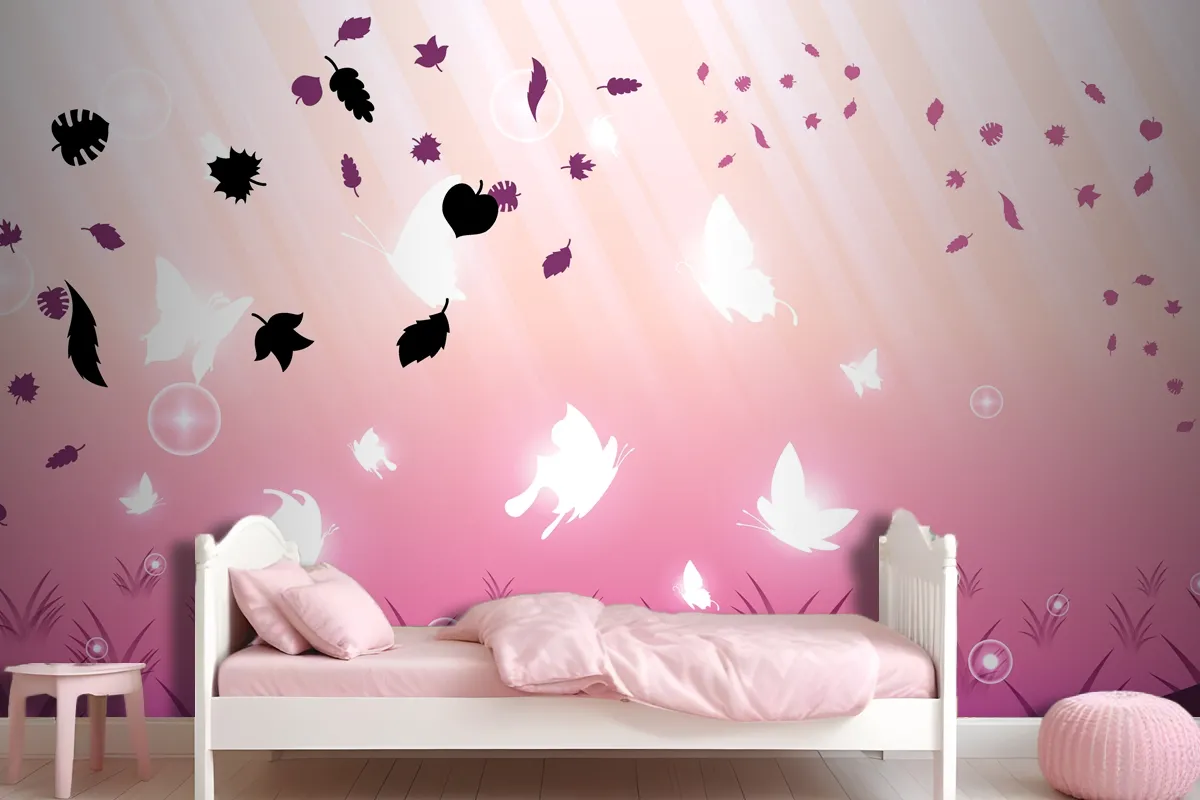 Abstract Dark Background With Butterflies Insects Glow Light Shine Flashes Wallpaper Mural