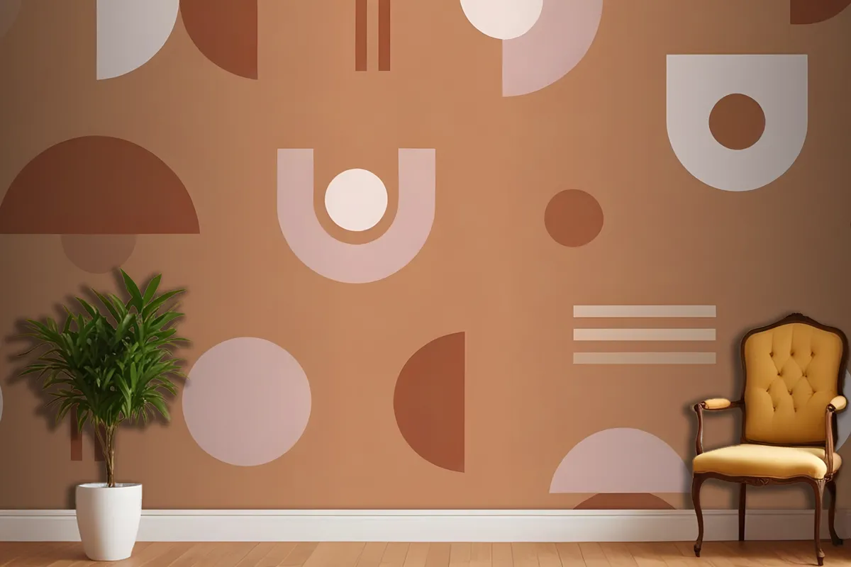 Abstract Geometric Shapes And Patterns In Shades Of Brown Wallpaper Mural