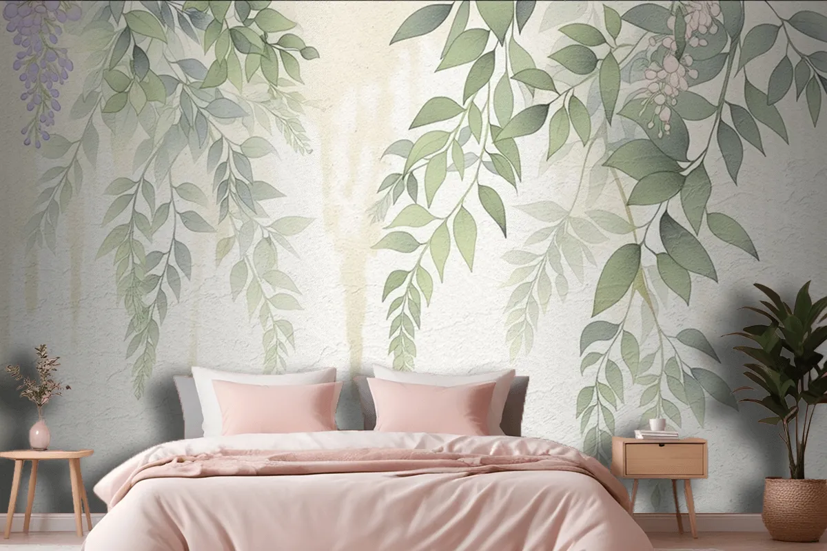 Abstract Hand Drawn Nostalgic Plant Leaves Oil Painting Art Wallpaper Mural