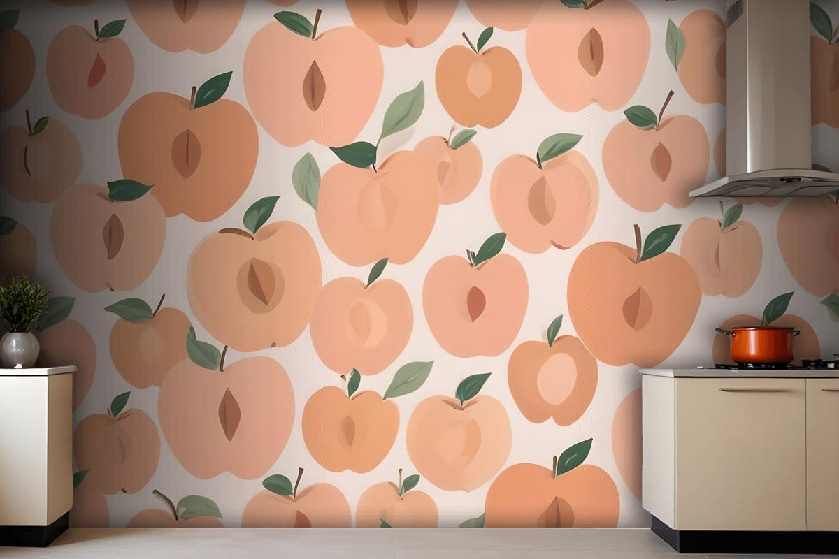 Abstract Modern Peach Fruit Repeat Pattern Wallpaper