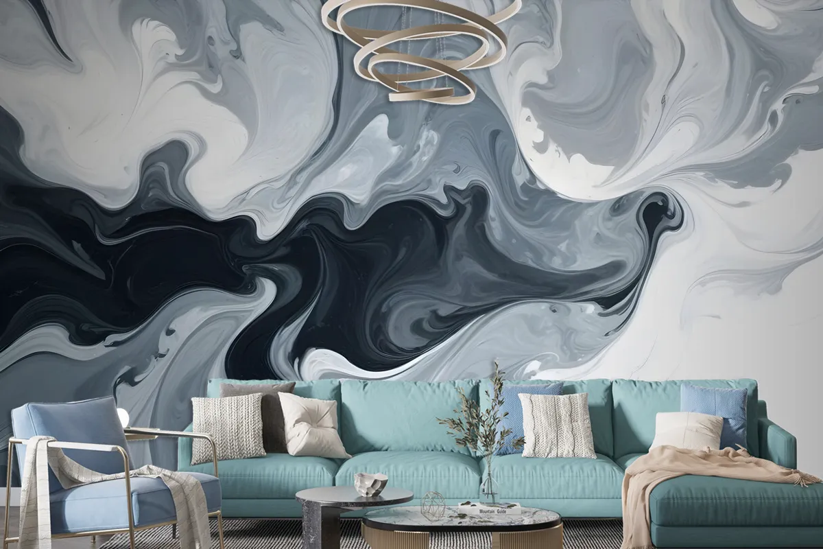 Abstract Watercolor Style Dark Marble Wallpaper Mural