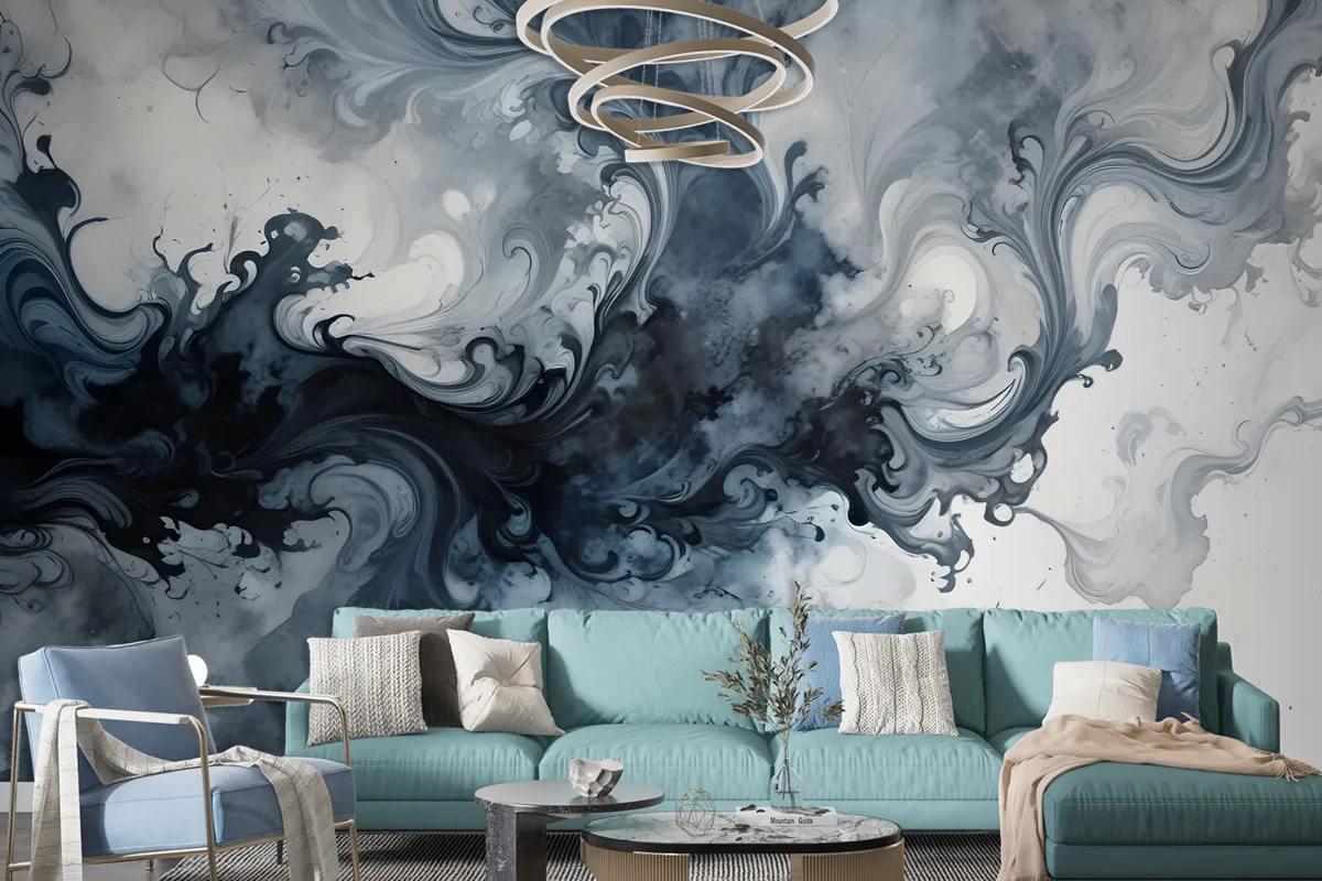 Abstract Watercolor Style Dark Marble Wallpaper Mural