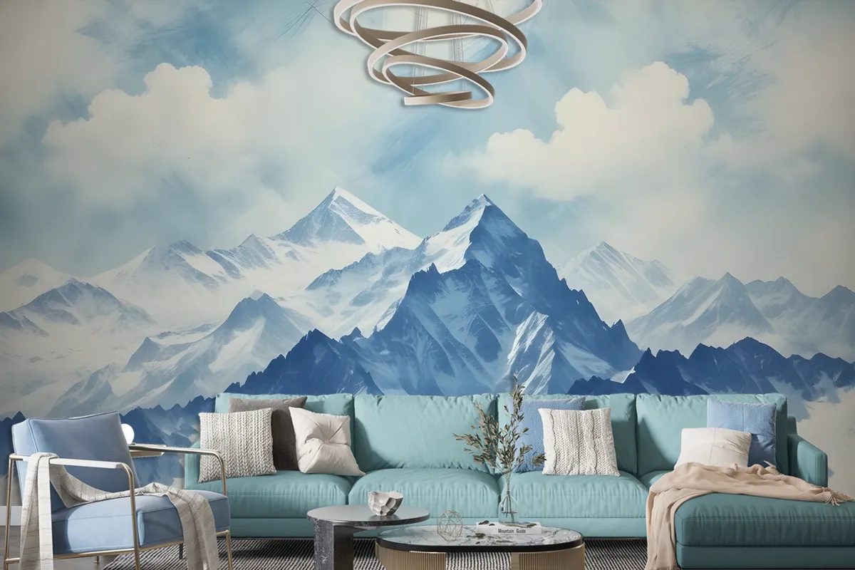 Acrylic Blue Mountain Landscape Wallpaper Mural