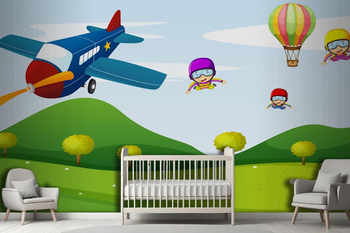 Airplane And Sky Activity Wallpaper Mural