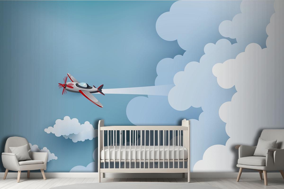 Airplane Over A Cloud Wallpaper Mural