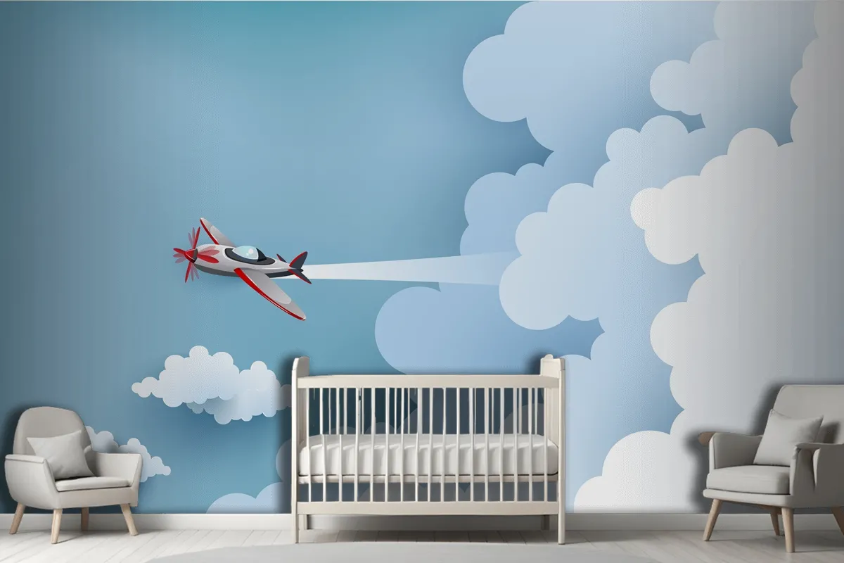 Airplane Over A Cloud Wallpaper Mural