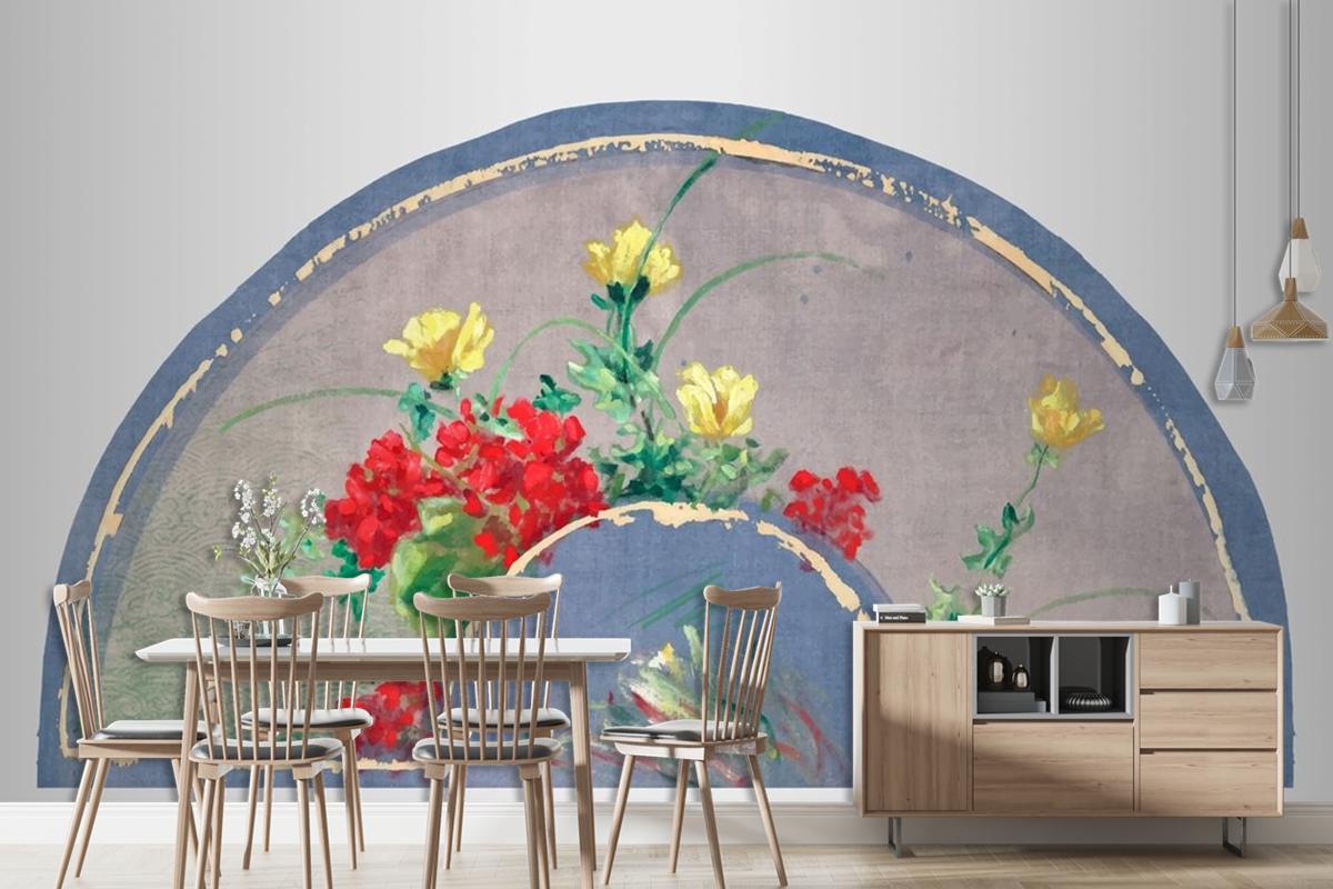 Antique Silk Fan Vector Design Element Wallpaper Mural