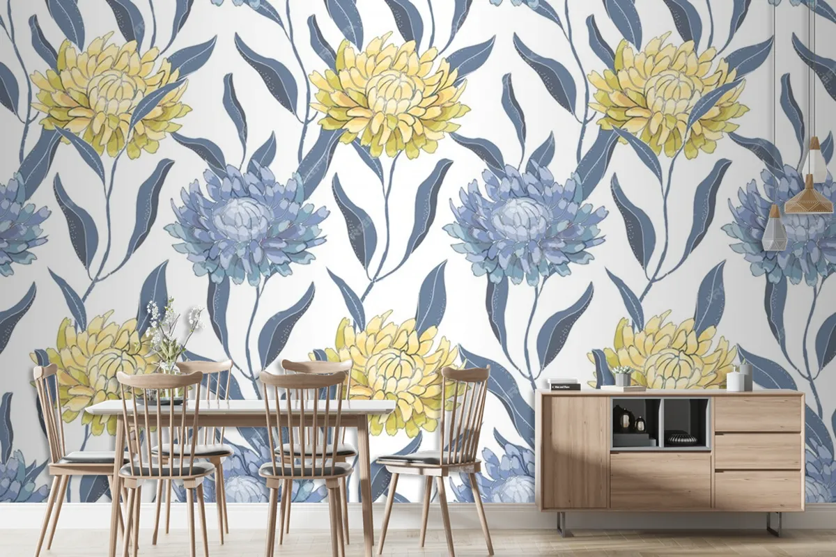 Art Floral Seamless Pattern With Chrysanthemums Wallpaper Mural