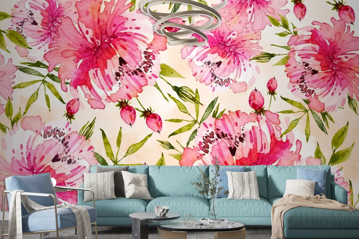 Background Floral Watercolor With Soft Colors Wallpaper Mural