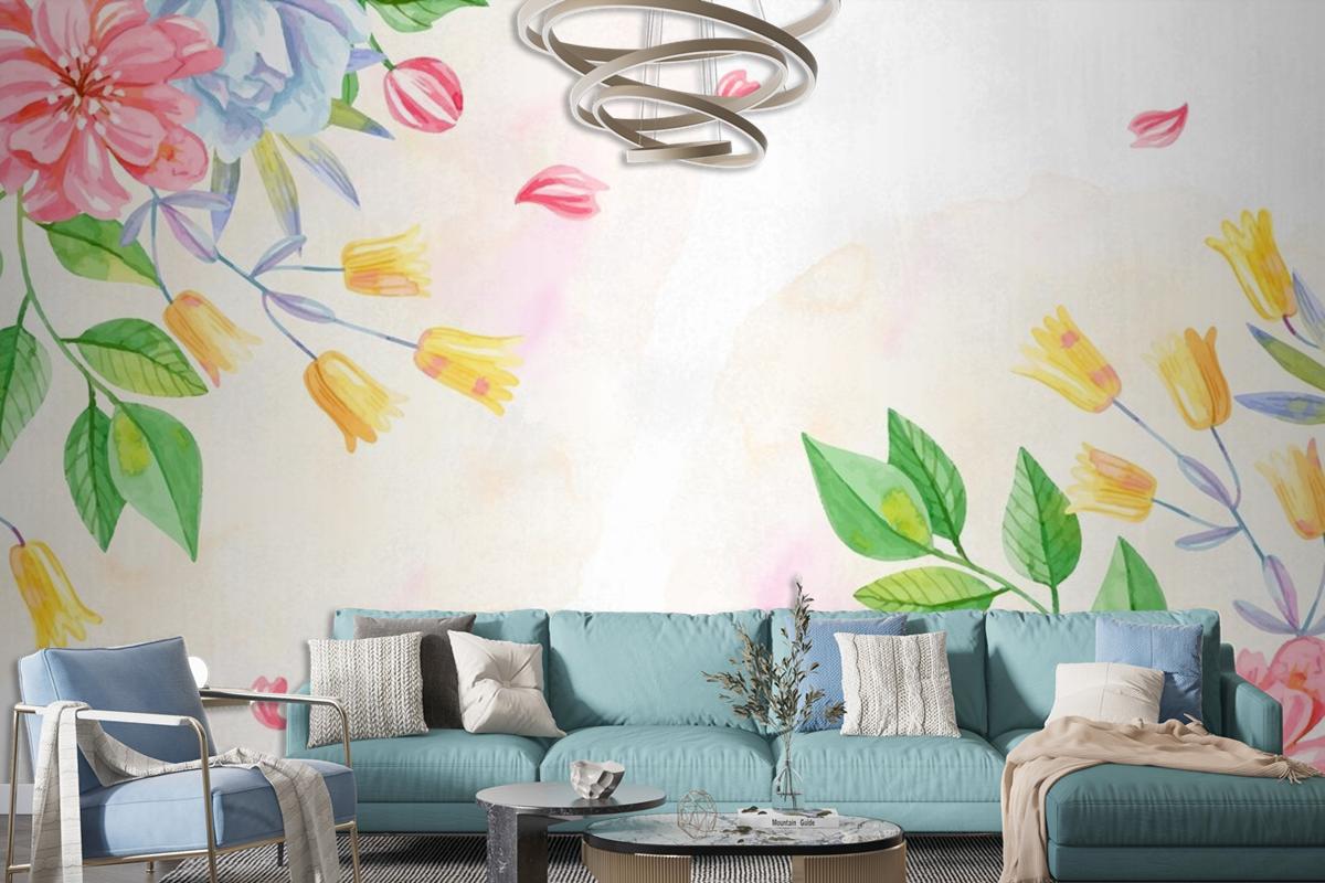 Background Pastel Colors Watercolor Flowers Wallpaper Mural