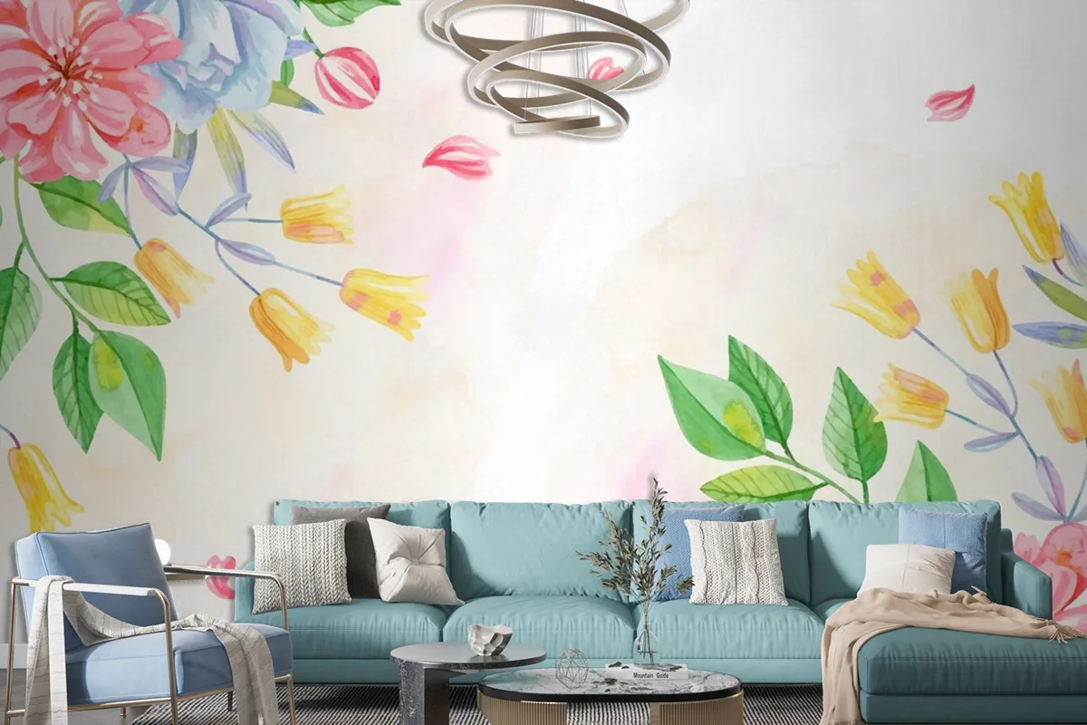 Background Pastel Colors Watercolor Flowers Wallpaper Mural