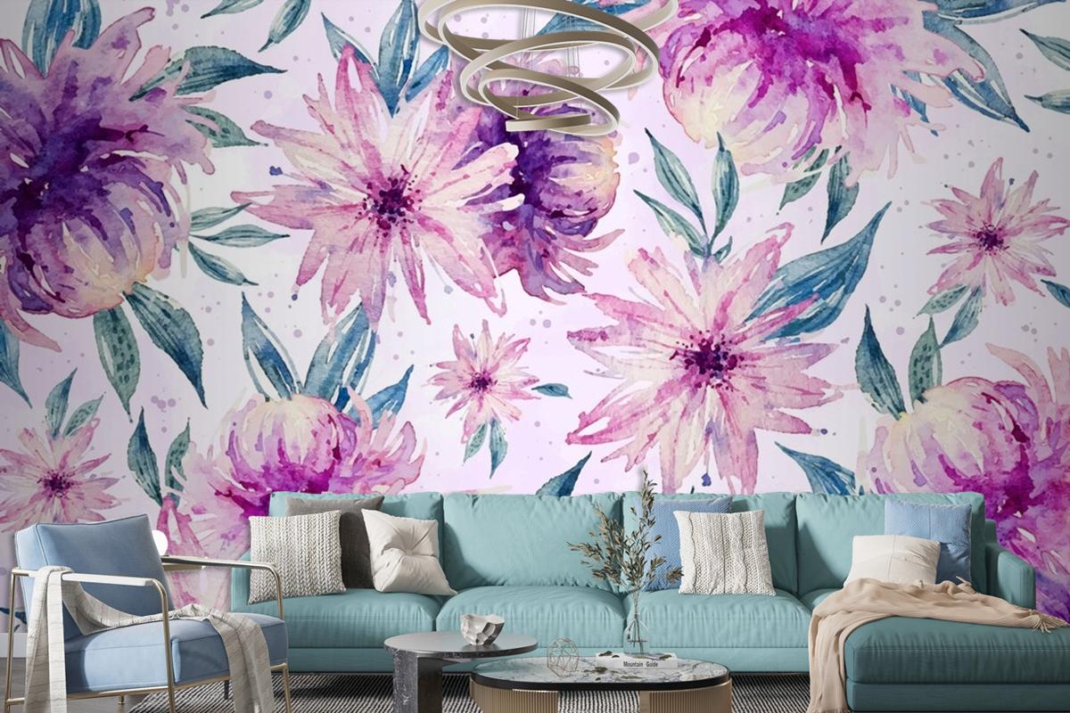 Background Watercolor Floral With Soft Colors Wallpaper Mural