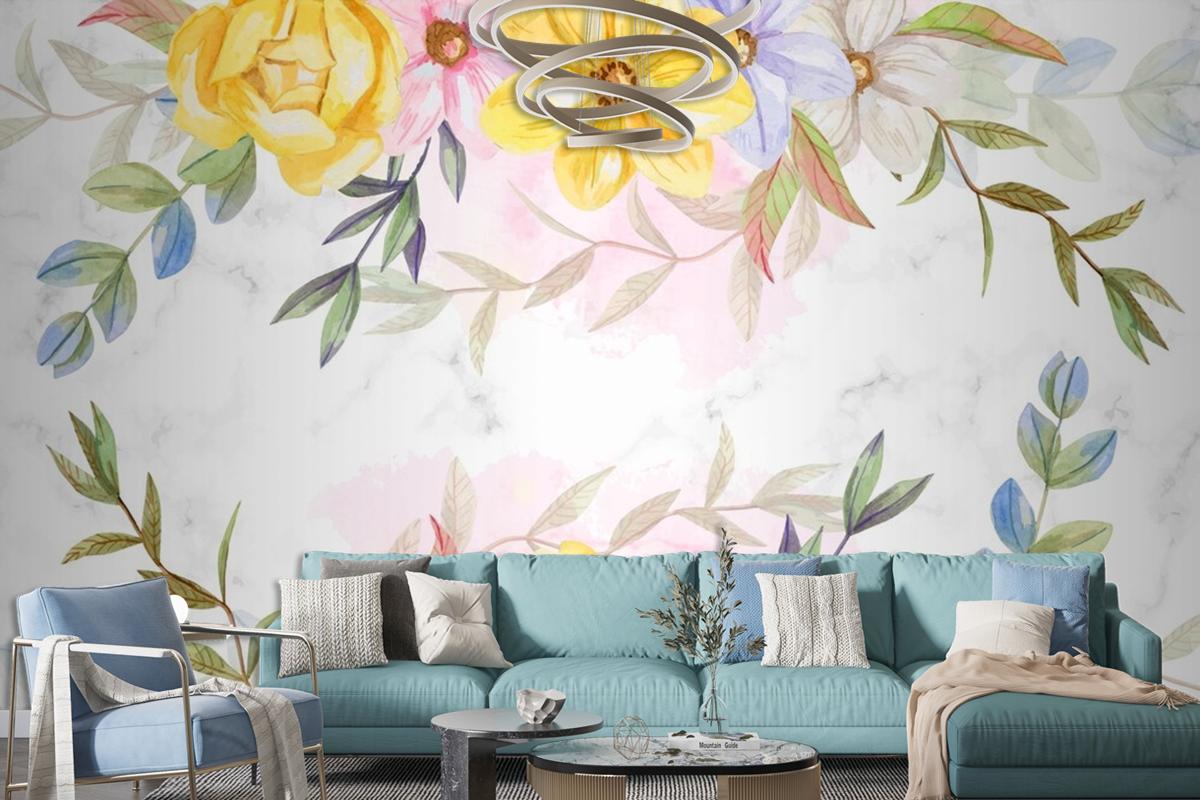 Background Watercolor Flowers In Pastel Colors Wallpaper Mural