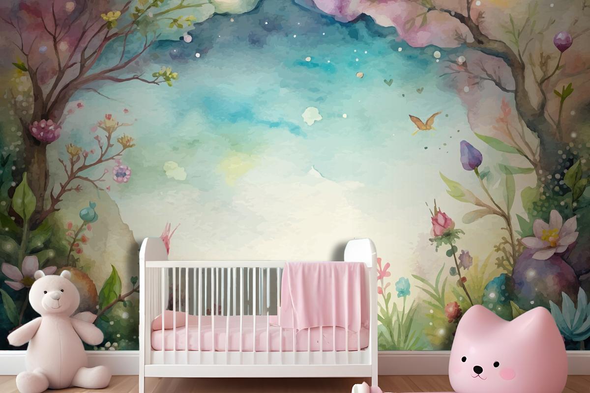 A Beautiful Wildflower Watercolor Background Wallpaper Mural